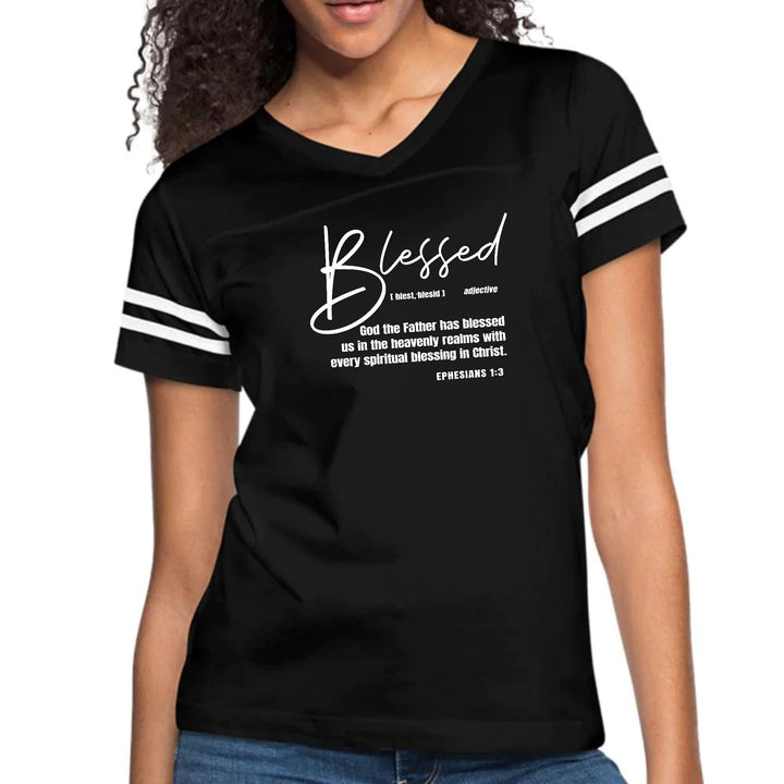 Womens Vintage Sport Graphic T-shirt Ephesians - Blessed With Every - Womens