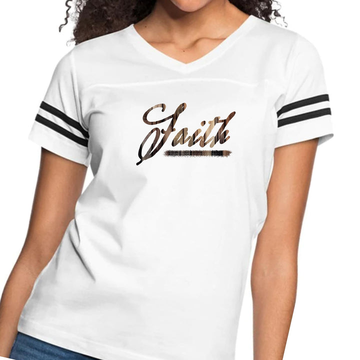 Womens Vintage Sport Graphic T-shirt Faith Brown Wood Grain Print - Womens