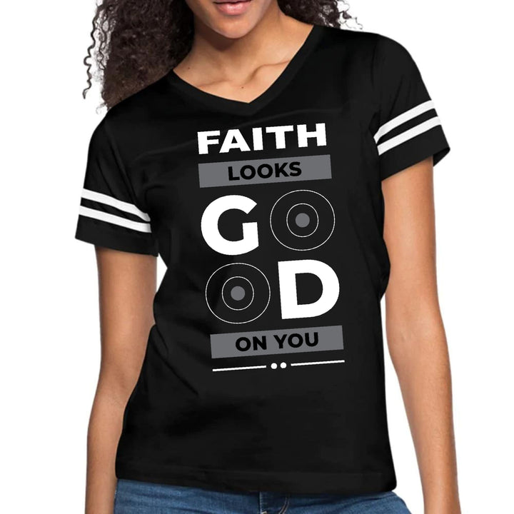 Womens Vintage Sport Graphic T-shirt Faith Looks Good - Womens | T-Shirts