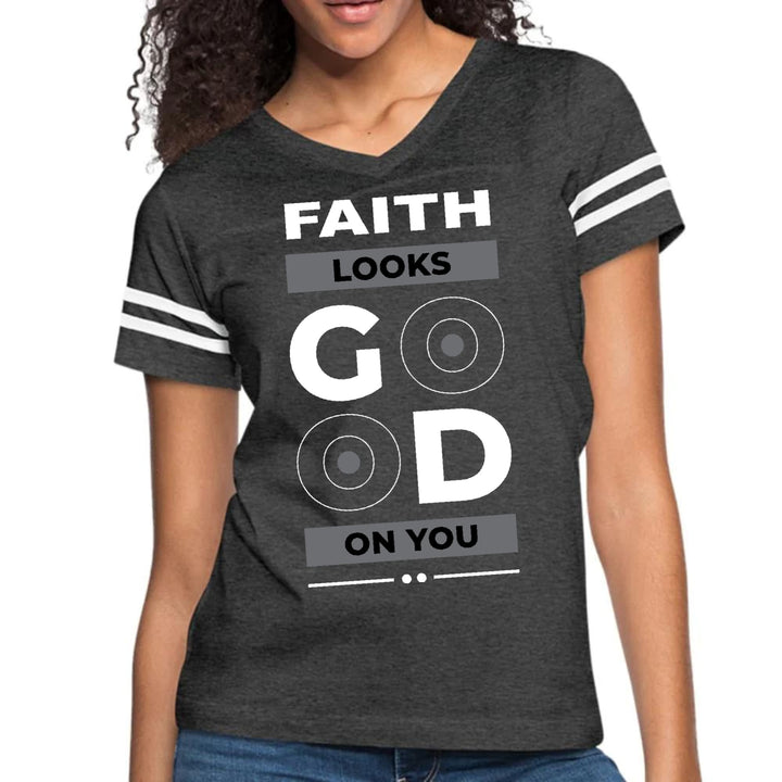 Womens Vintage Sport Graphic T-shirt Faith Looks Good - Womens | T-Shirts