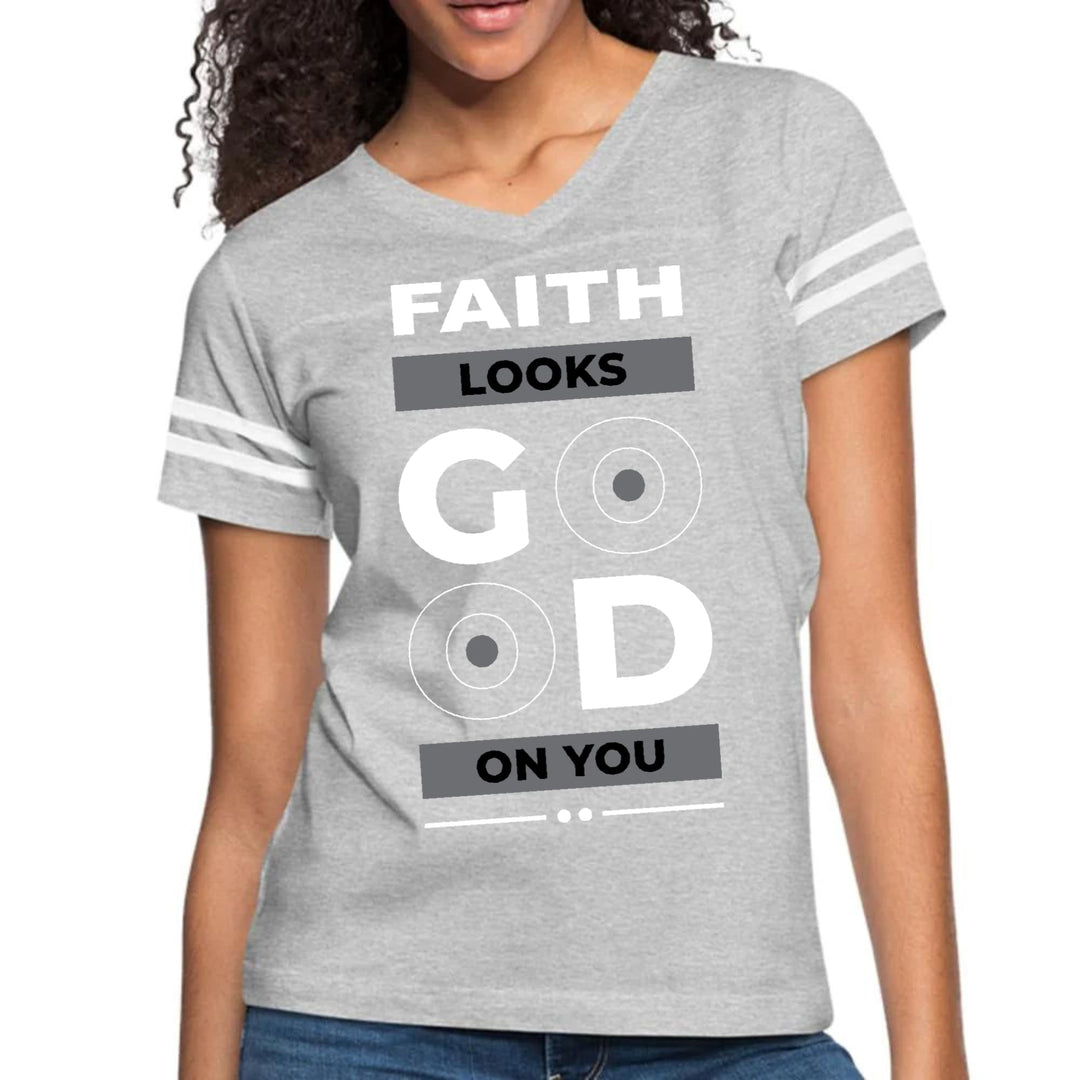 Womens Vintage Sport Graphic T-shirt Faith Looks Good - Womens | T-Shirts