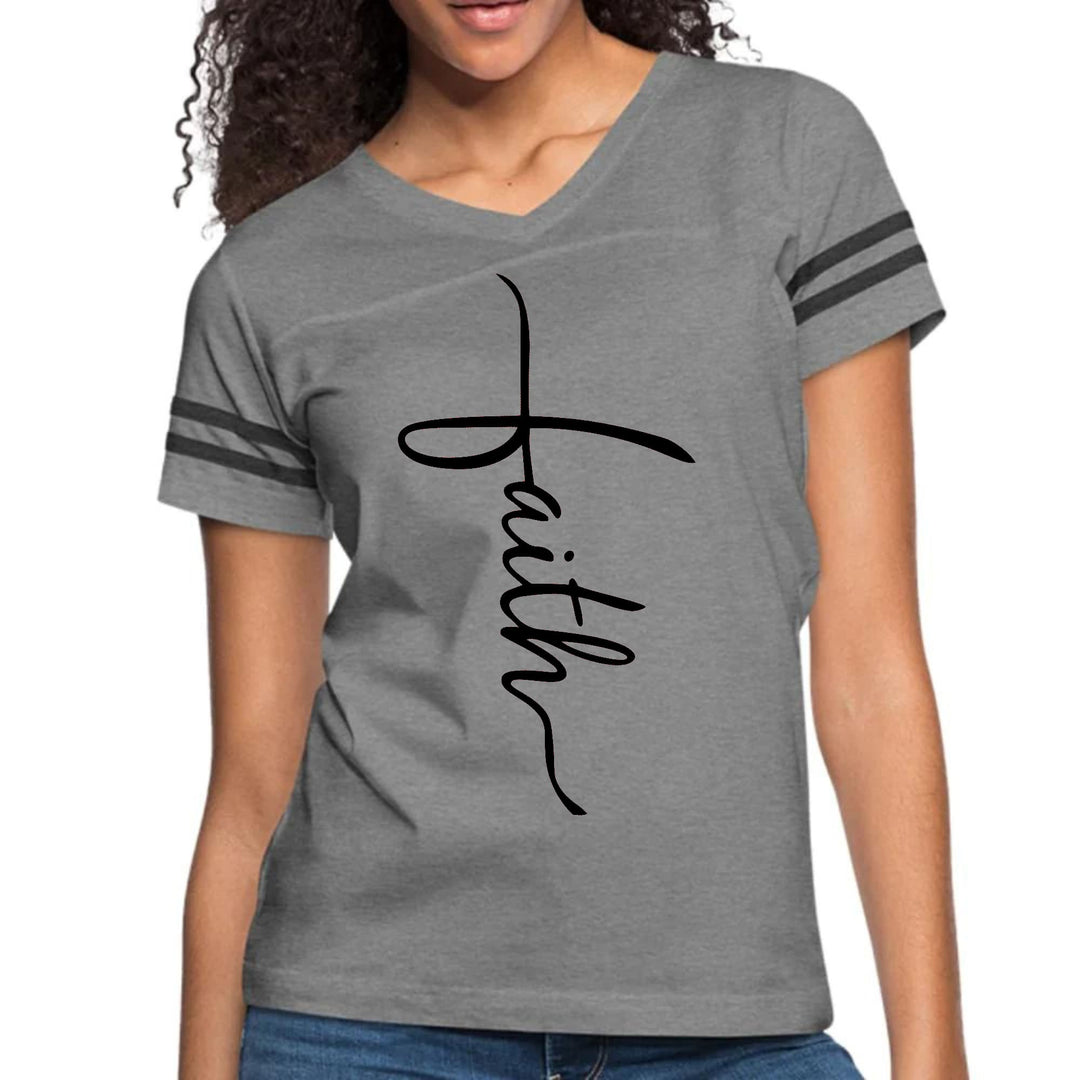 Womens Vintage Sport Graphic T-shirt Faith Script Cross Black - Womens
