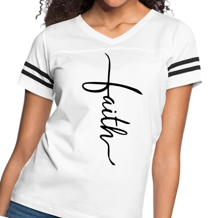 Womens Vintage Sport Graphic T-shirt Faith Script Cross Black - Womens