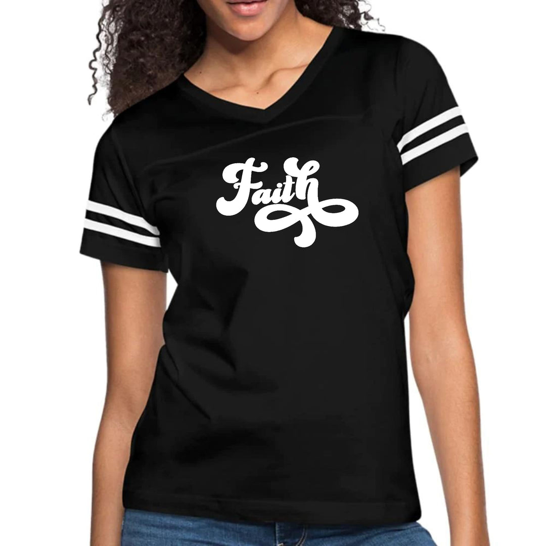 Womens Vintage Sport Graphic T-shirt Faith Script Illustration - Womens