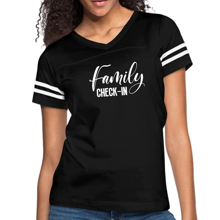 Womens Vintage Sport Graphic T-shirt Family Check-in Illustration - Womens