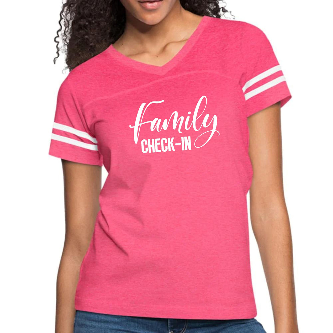 Womens Vintage Sport Graphic T-shirt - Family Check-in Illustration