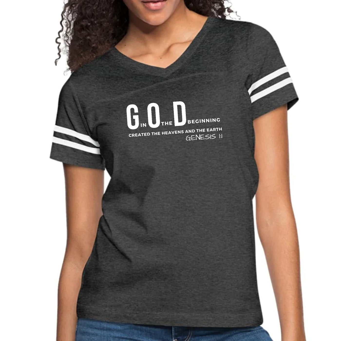 Womens Vintage Sport Graphic T-shirt God In The Beginning Print - Womens