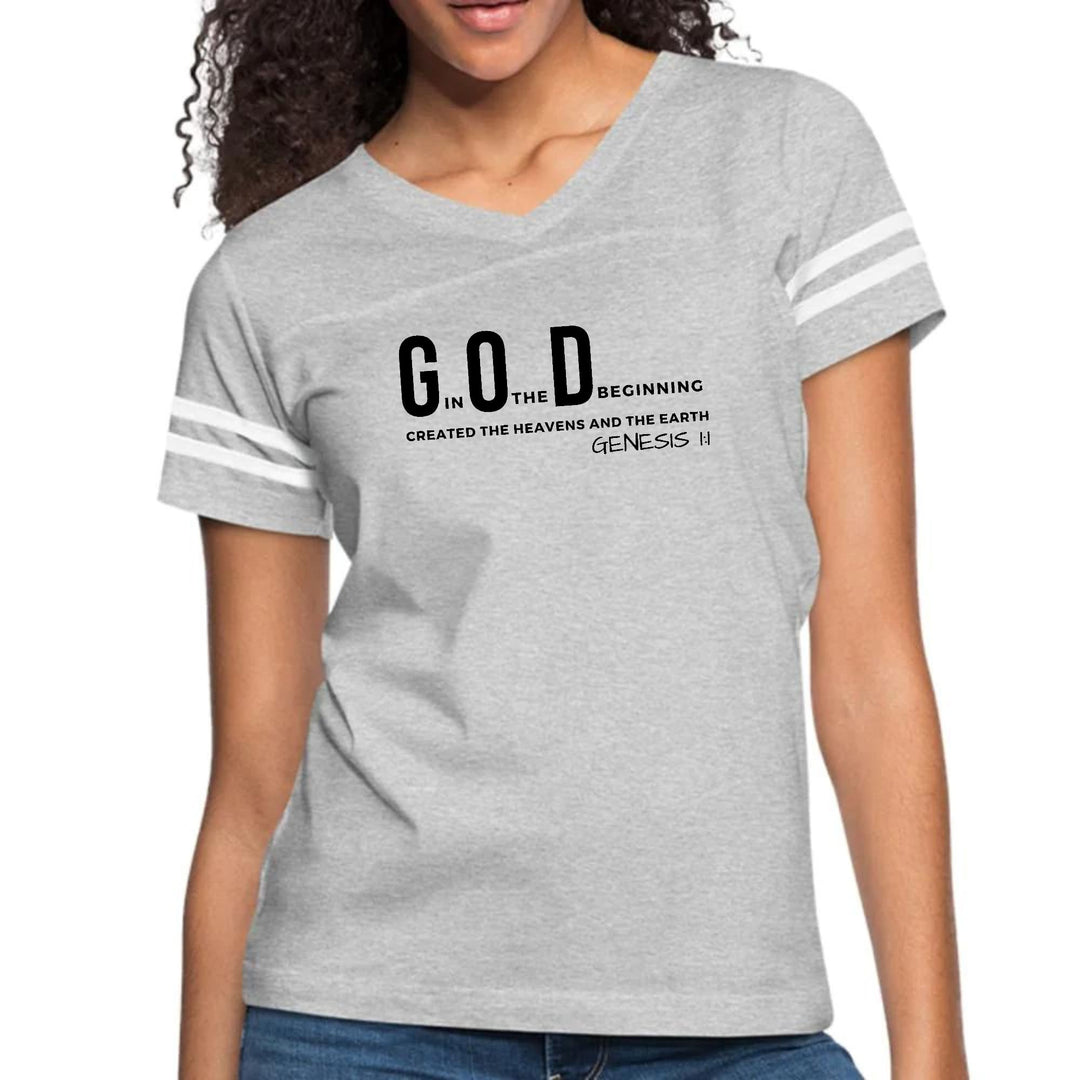 Womens Vintage Sport Graphic T-shirt - God in the Beginning Print