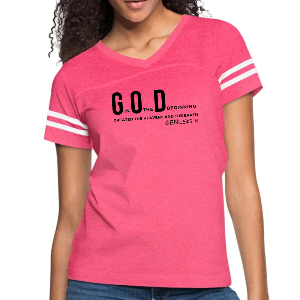 Womens Vintage Sport Graphic T-shirt - God in the Beginning Print