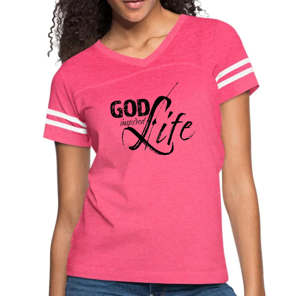 Womens Vintage Sport Graphic T-shirt God Inspired Life Black - Womens