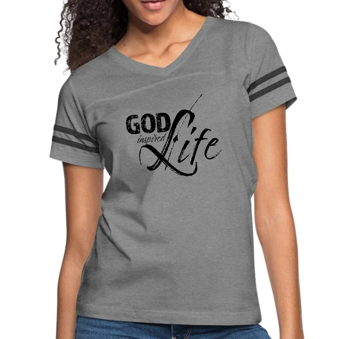 Womens Vintage Sport Graphic T-shirt God Inspired Life Black - Womens