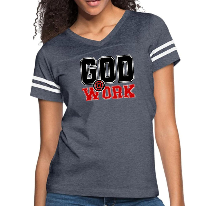 Womens Vintage Sport Graphic T-shirt God @ Work Black And Red Print - Womens