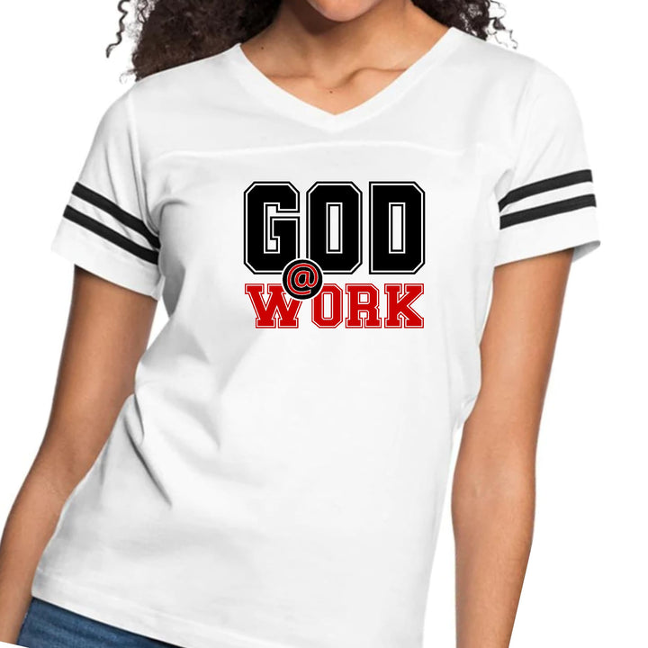 Womens Vintage Sport Graphic T-shirt God @ Work Black And Red Print - Womens