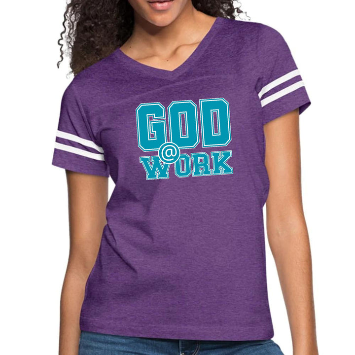 Womens Vintage Sport Graphic T-shirt - God @ Work Blue Green and White