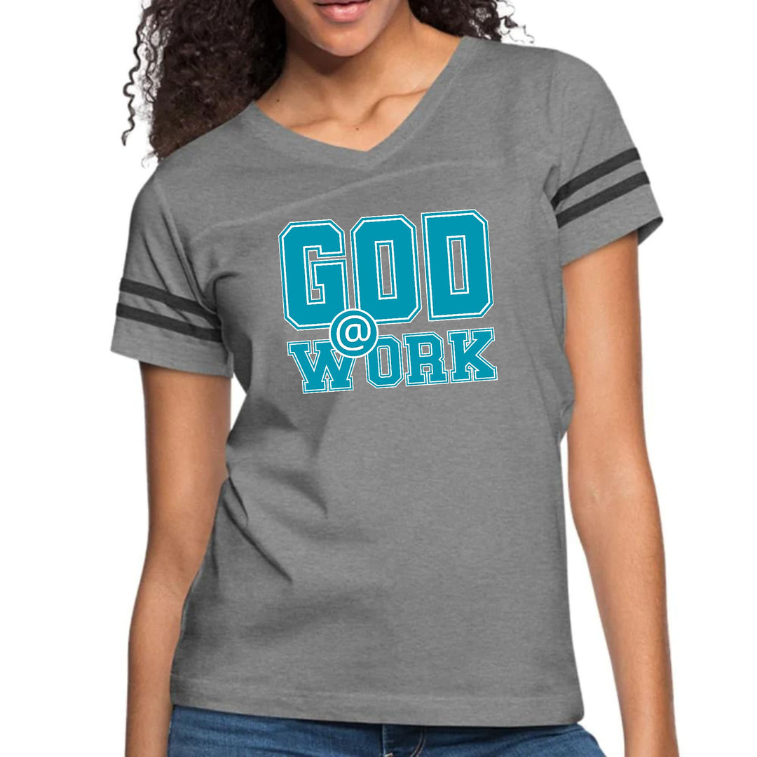 Womens Vintage Sport Graphic T-shirt - God @ Work Blue Green and White