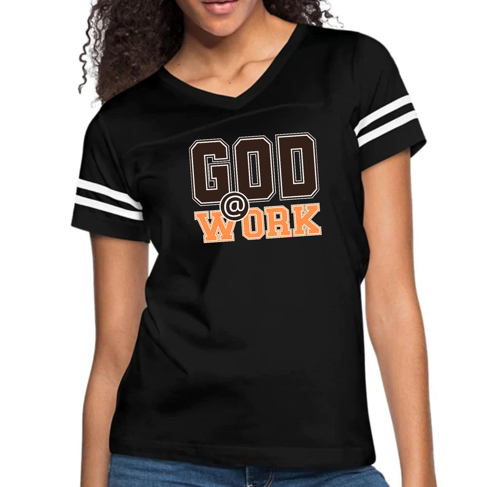 Womens Vintage Sport Graphic T-shirt - God @ Work Brown and Orange