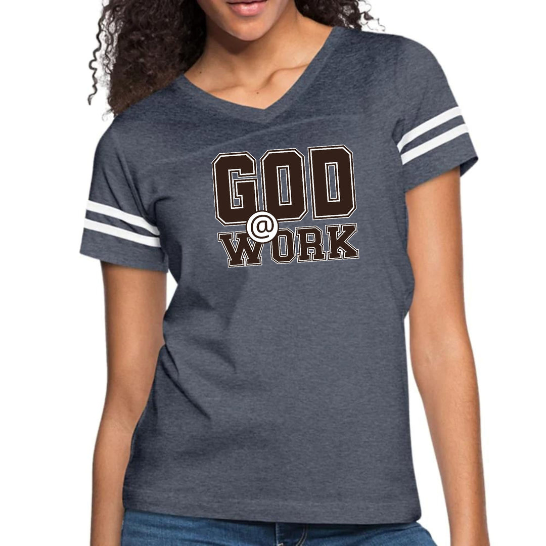 Womens Vintage Sport Graphic T-shirt - God @ Work Brown and White Print