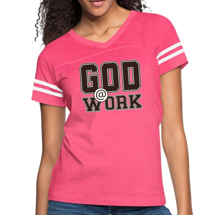 Womens Vintage Sport Graphic T-shirt - God @ Work Brown and White Print