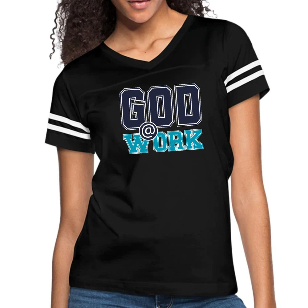 Womens Vintage Sport Graphic T-shirt God @ Work Navy Blue And Blue - Womens