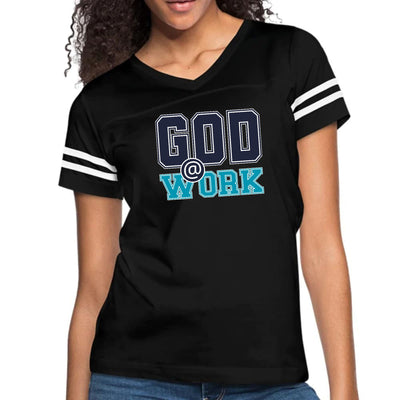 Womens Vintage Sport Graphic T-shirt God @ Work Navy Blue And Blue - Womens