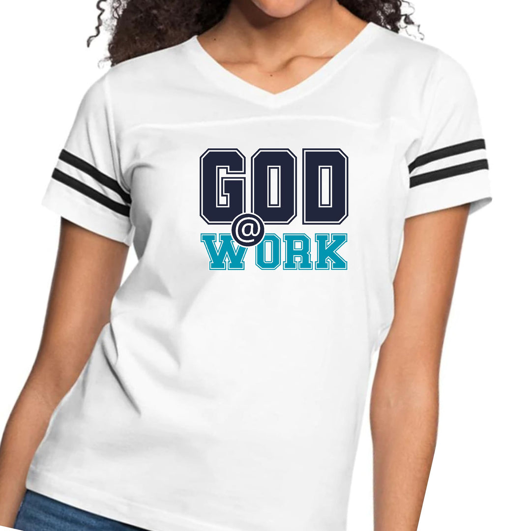 Womens Vintage Sport Graphic T-shirt God @ Work Navy Blue And Blue - Womens