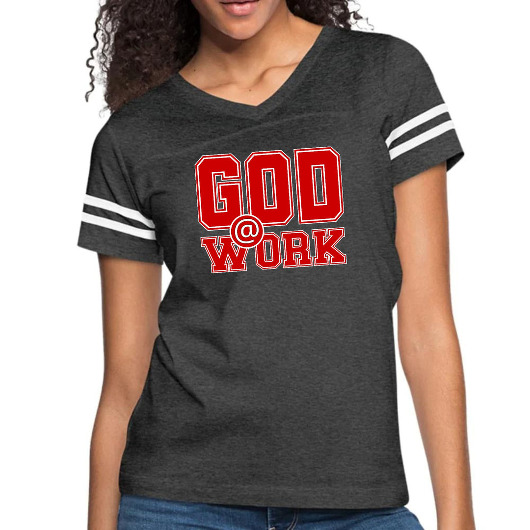 Womens Vintage Sport Graphic T-shirt - God @ Work Red and White Print
