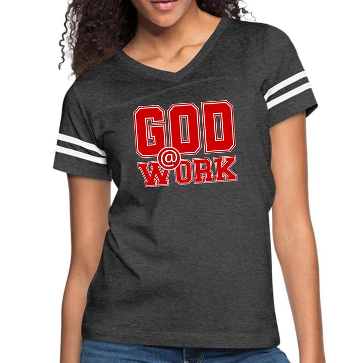 Womens Vintage Sport Graphic T-shirt - God @ Work Red and White Print