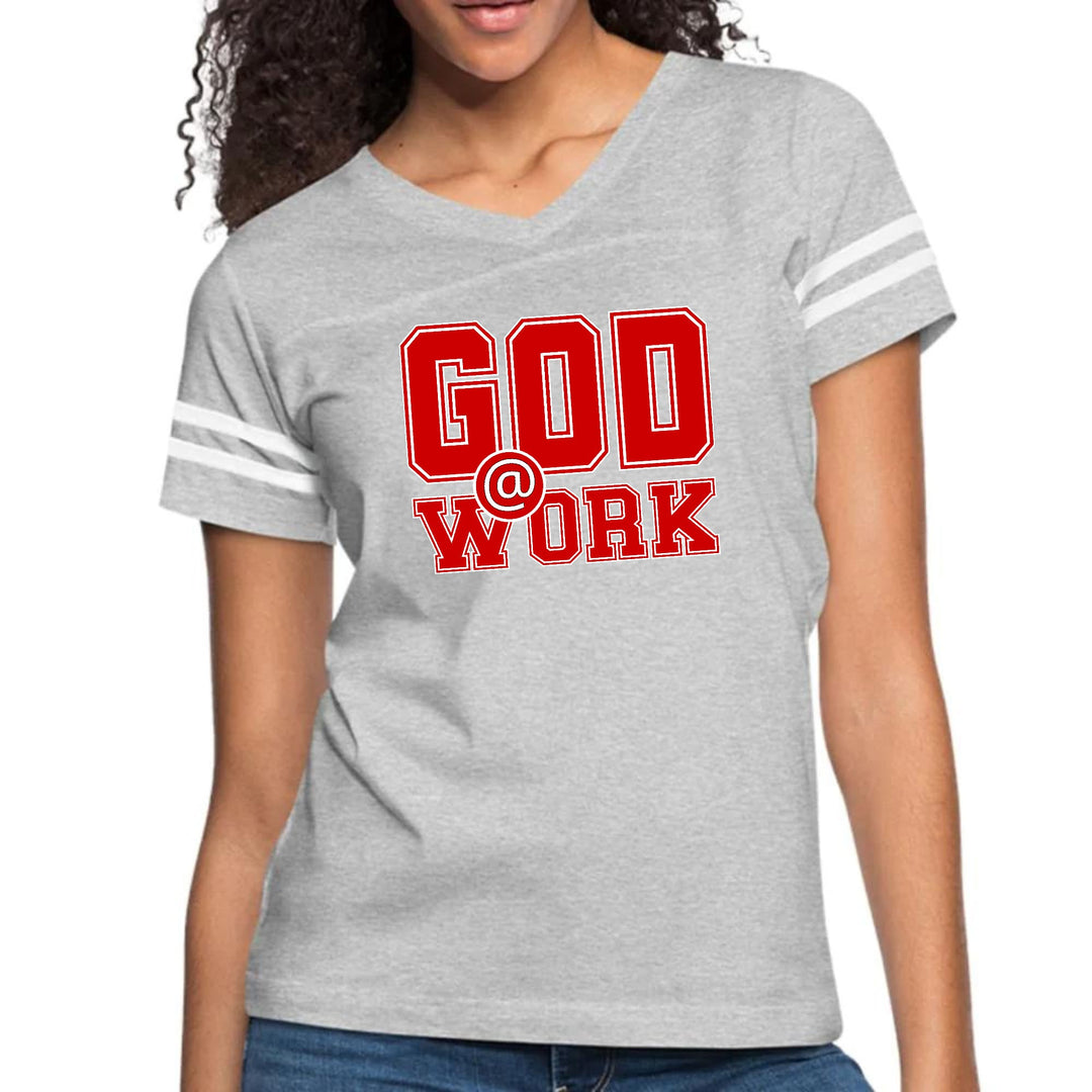 Womens Vintage Sport Graphic T-shirt - God @ Work Red and White Print