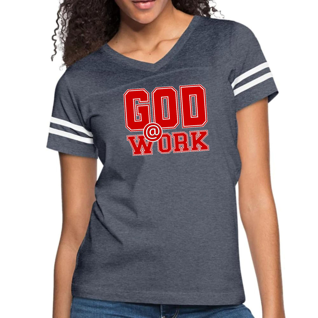 Womens Vintage Sport Graphic T-shirt - God @ Work Red and White Print