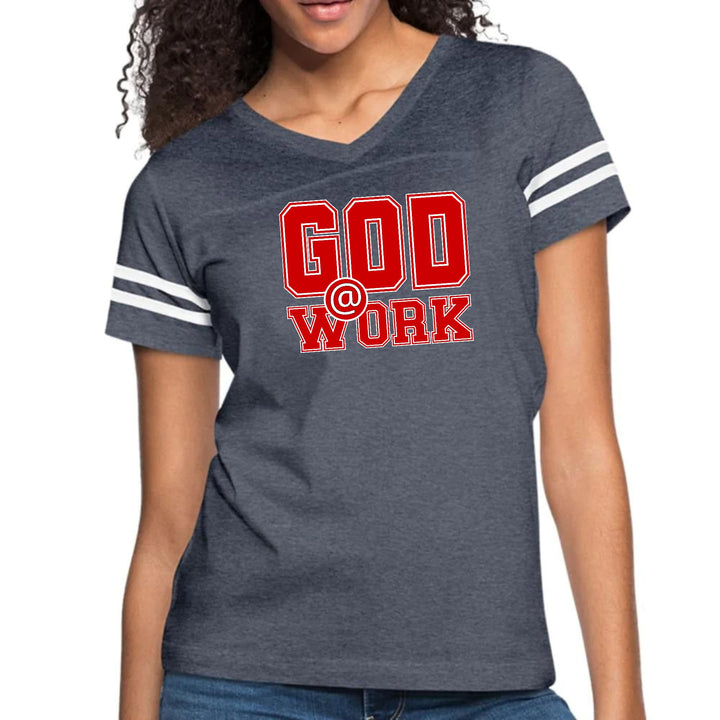 Womens Vintage Sport Graphic T-shirt - God @ Work Red and White Print