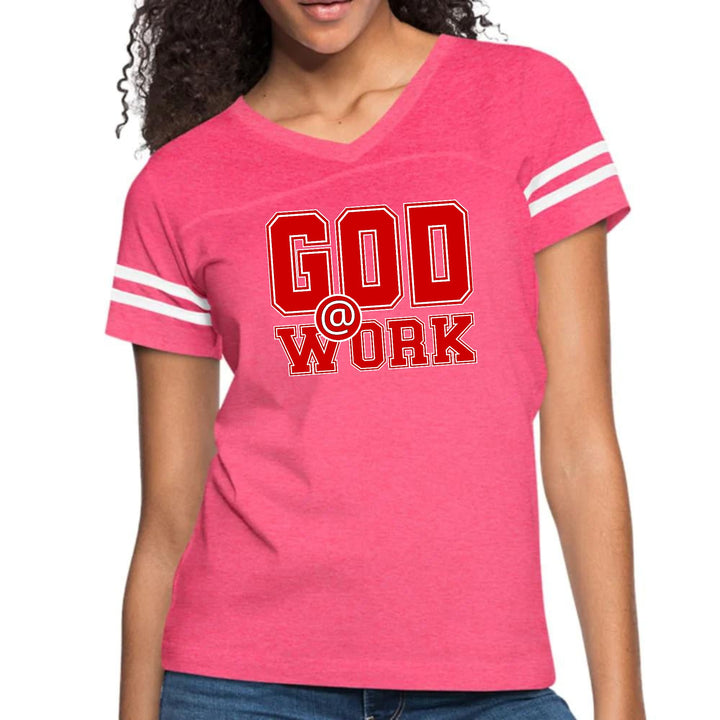 Womens Vintage Sport Graphic T-shirt - God @ Work Red and White Print