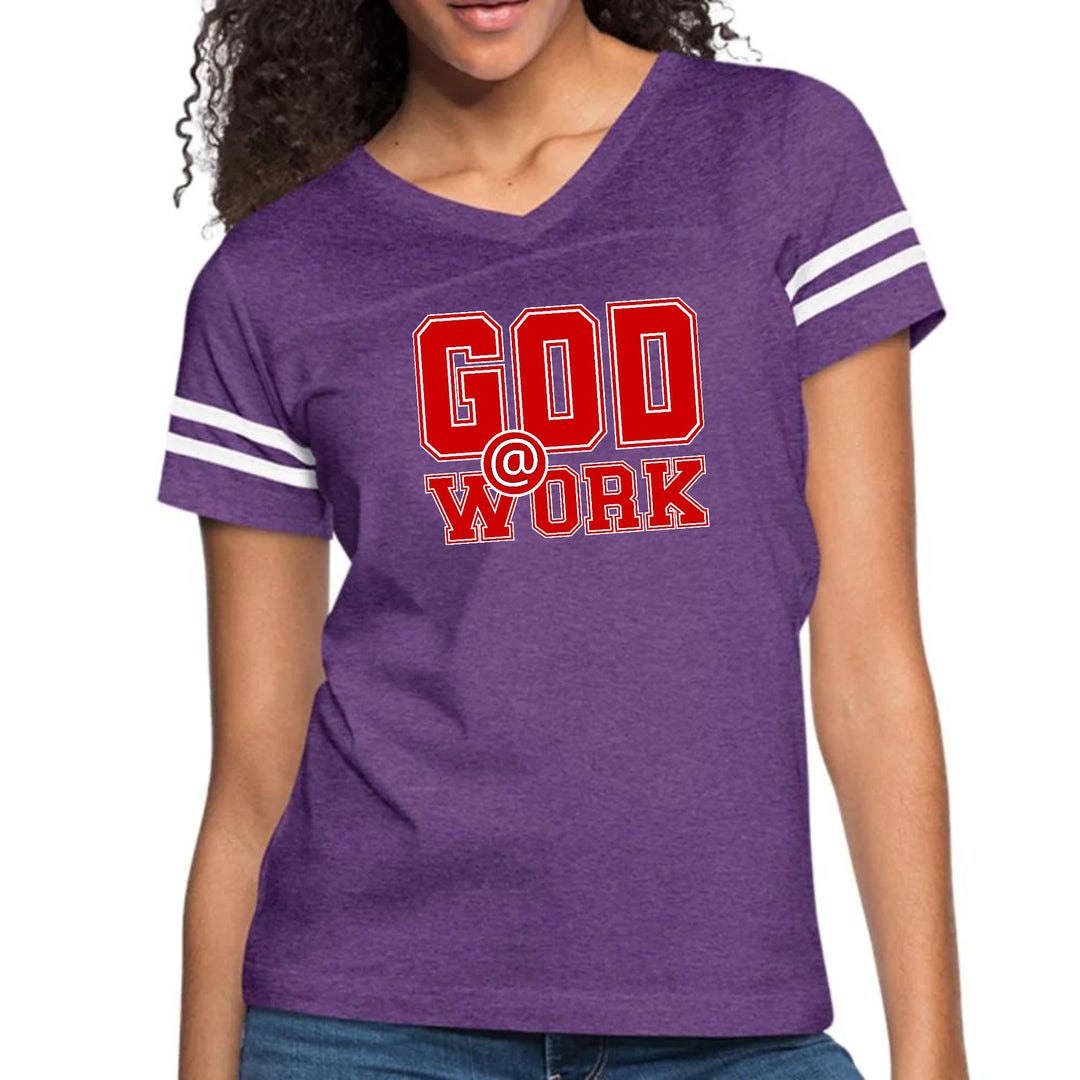 Womens Vintage Sport Graphic T-shirt - God @ Work Red and White Print