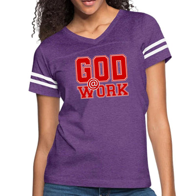 Womens Vintage Sport Graphic T-shirt God @ Work Red And White Print - Womens
