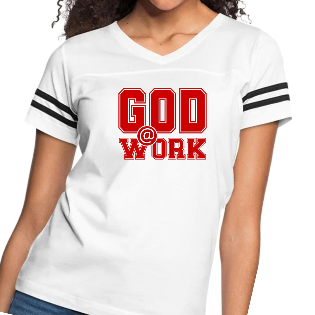 Womens Vintage Sport Graphic T-shirt - God @ Work Red and White Print