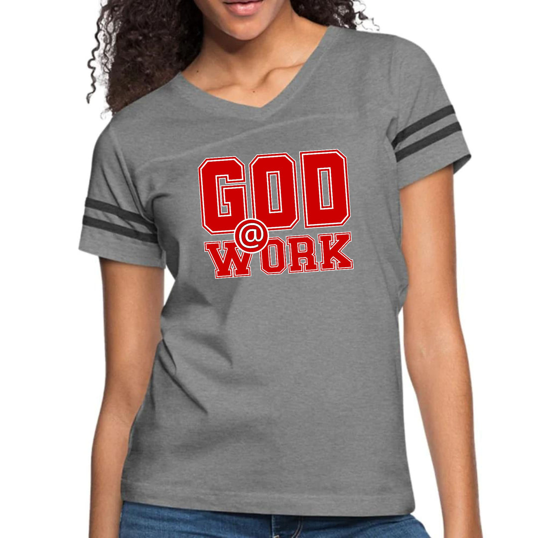 Womens Vintage Sport Graphic T-shirt - God @ Work Red and White Print