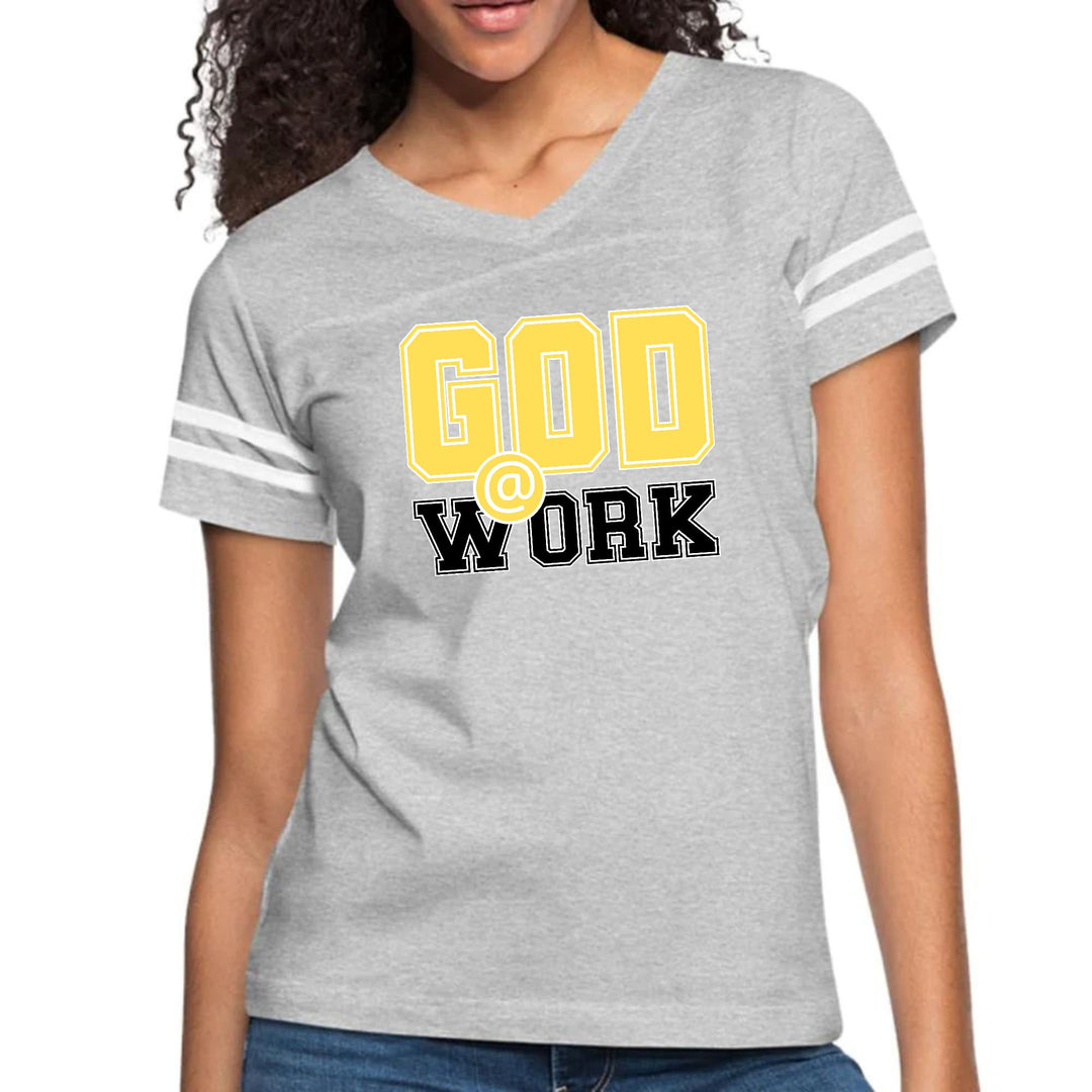 Womens Vintage Sport Graphic T-shirt - God @ Work Yellow and Black