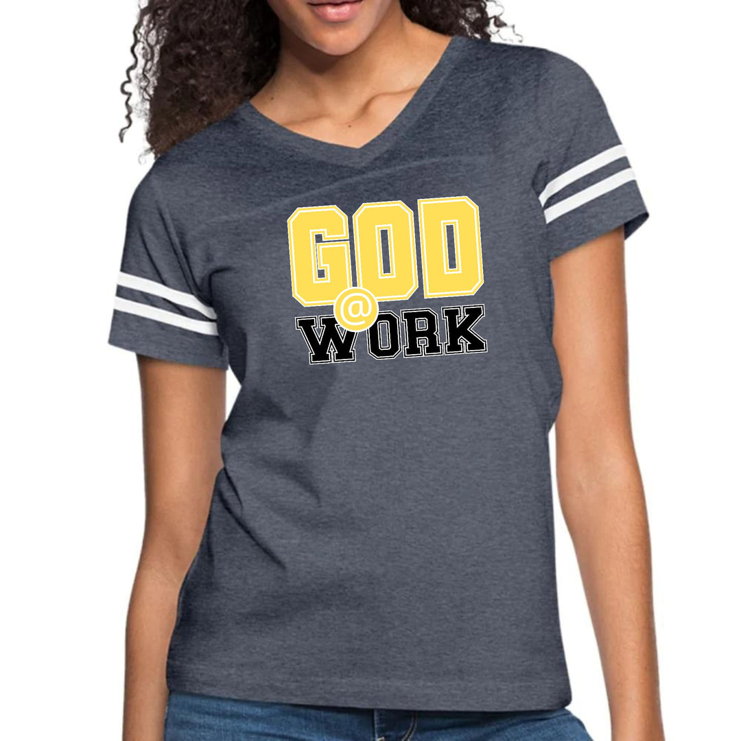 Womens Vintage Sport Graphic T-shirt - God @ Work Yellow and Black