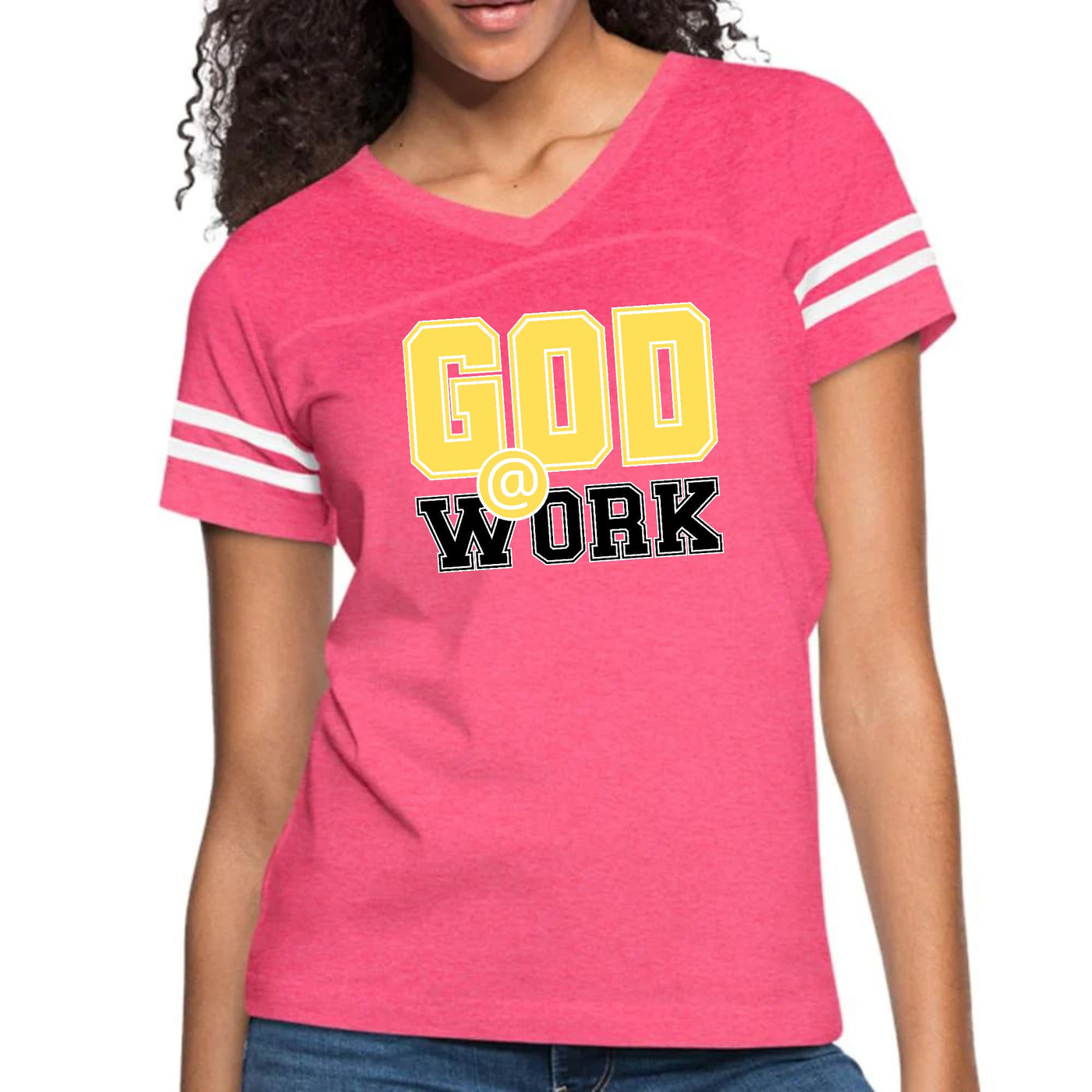 Womens Vintage Sport Graphic T-shirt God @ Work Yellow And Black - Womens