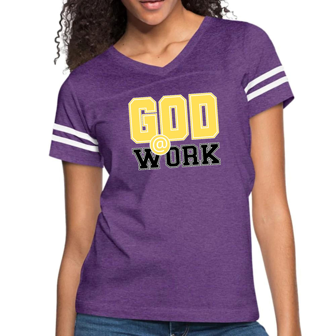 Womens Vintage Sport Graphic T-shirt - God @ Work Yellow and Black