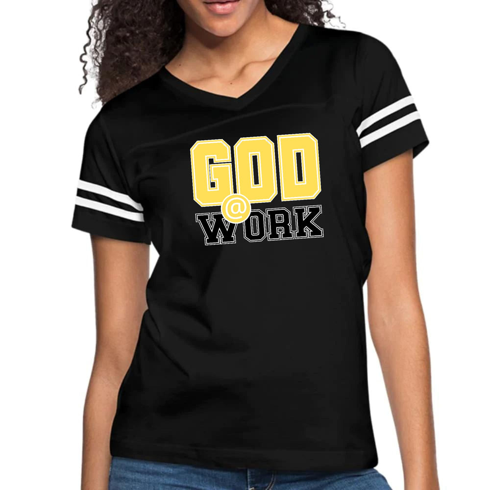 Womens Vintage Sport Graphic T-shirt - God @ Work Yellow and Black