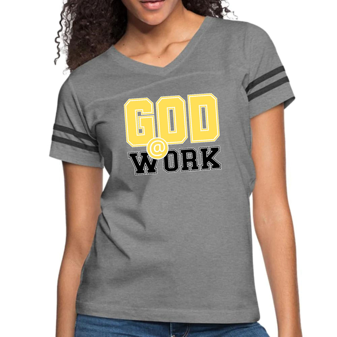 Womens Vintage Sport Graphic T-shirt - God @ Work Yellow and Black