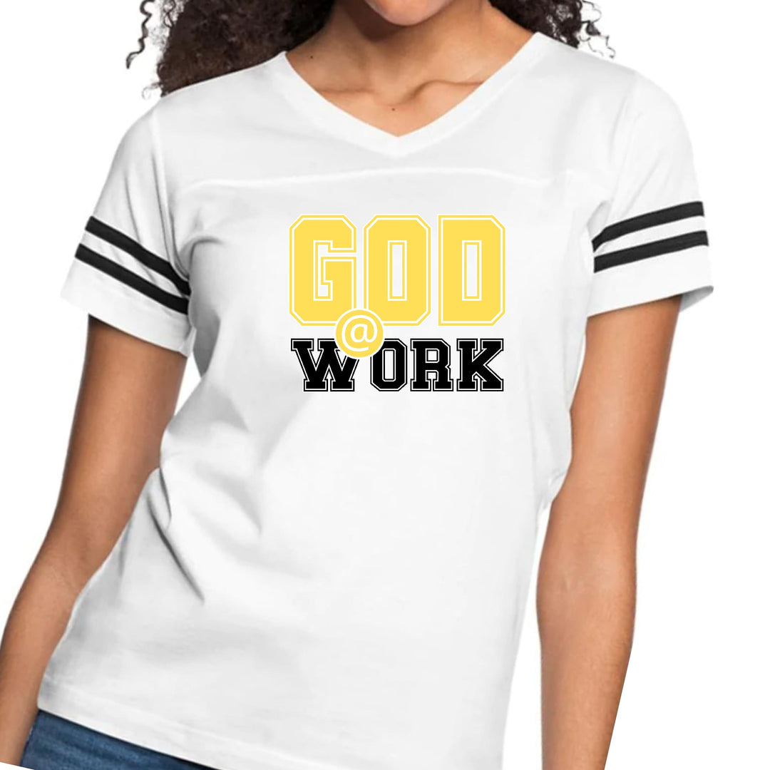 Womens Vintage Sport Graphic T-shirt - God @ Work Yellow and Black