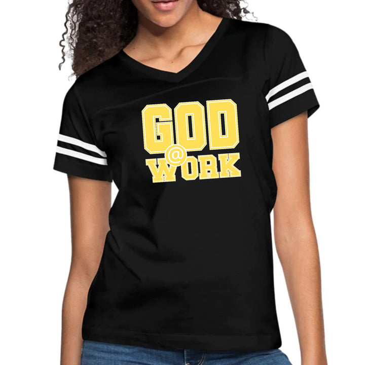 Womens Vintage Sport Graphic T-shirt - God @ Work Yellow and White