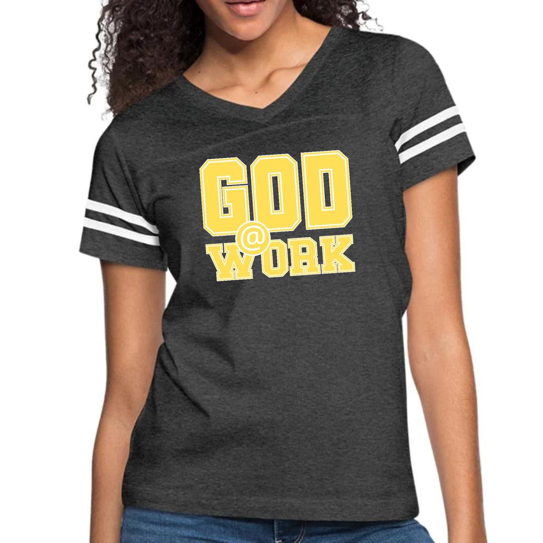Womens Vintage Sport Graphic T-shirt - God @ Work Yellow and White