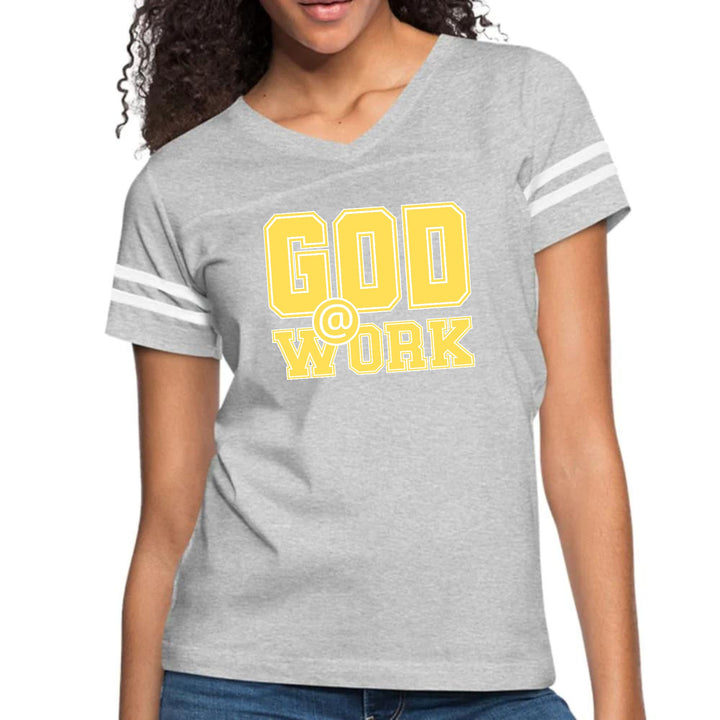Womens Vintage Sport Graphic T-shirt - God @ Work Yellow and White