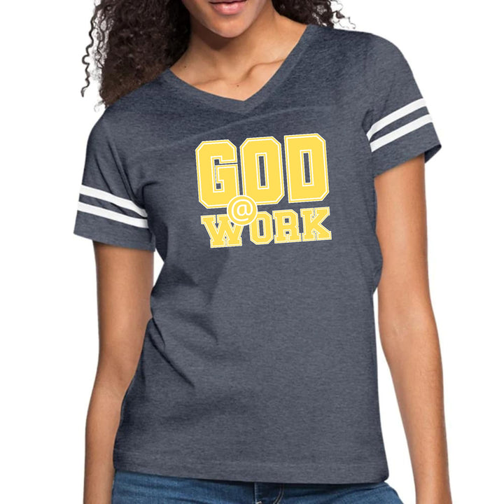Womens Vintage Sport Graphic T-shirt - God @ Work Yellow and White