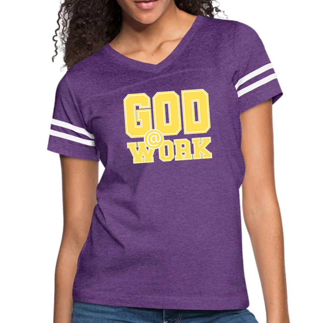 Womens Vintage Sport Graphic T-shirt - God @ Work Yellow and White