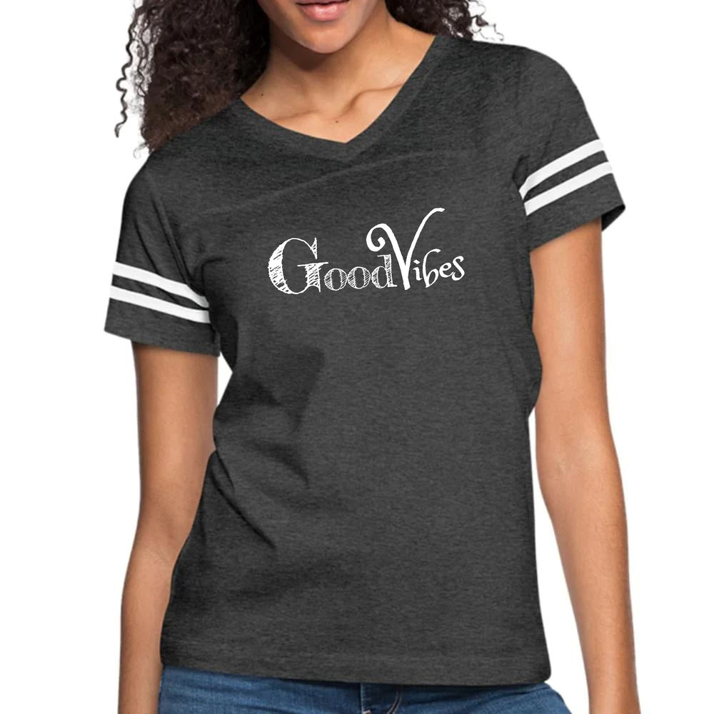 Womens Vintage Sport Graphic T-shirt - Good Vibes White Print