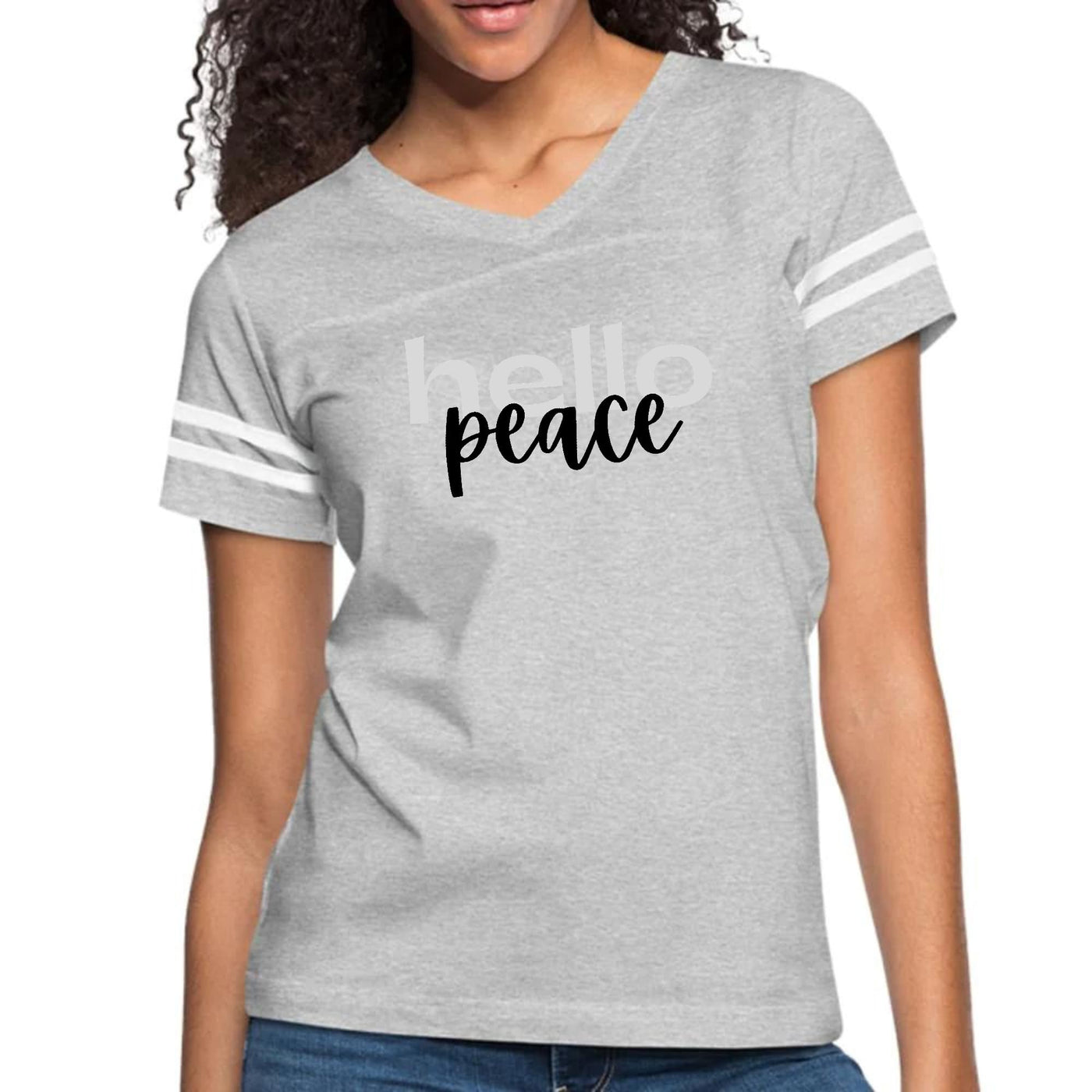 Womens Vintage Sport Graphic T-shirt Hello Peace Motivational - Womens