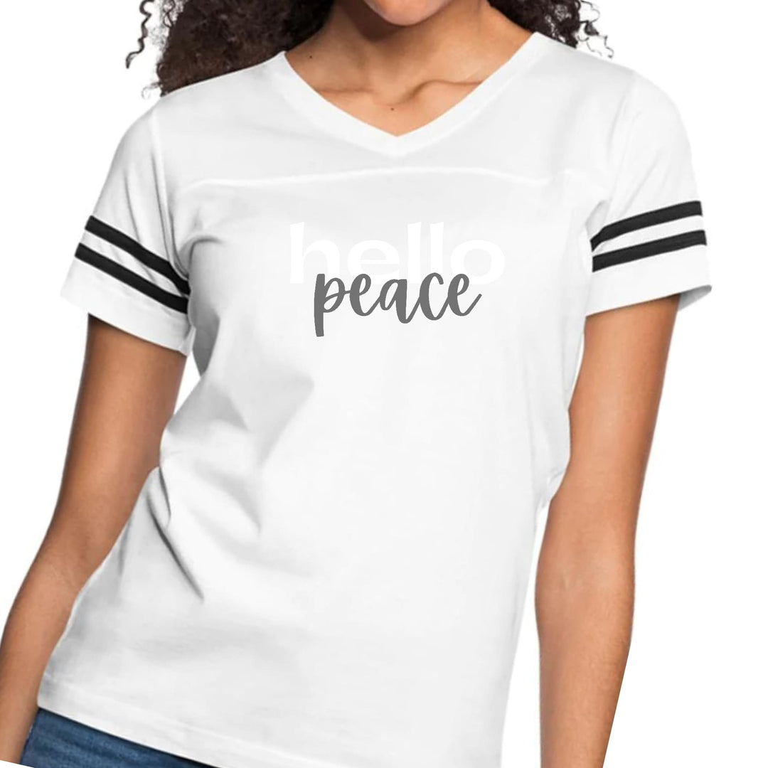 Womens Vintage Sport Graphic T-shirt - Hello Peace White and Gray